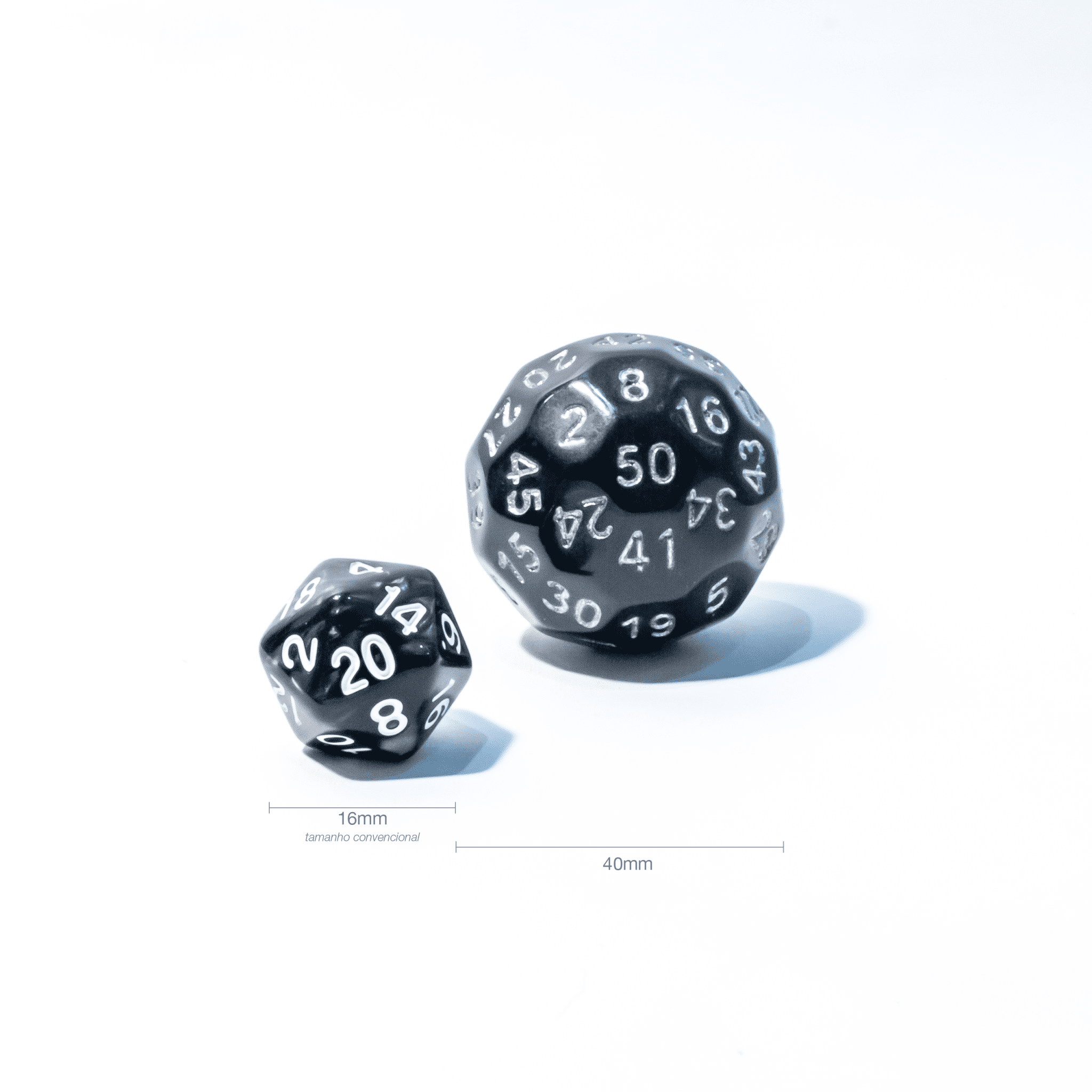 Central Dice – d50 de 40mm: Opaco Preto e Prata – Central Acessórios